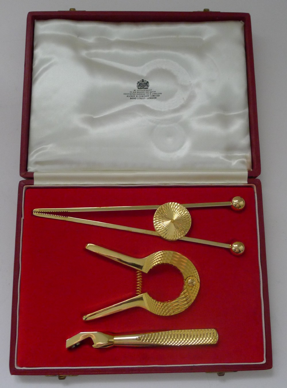 asprey london gold plated champagne barware set c1960