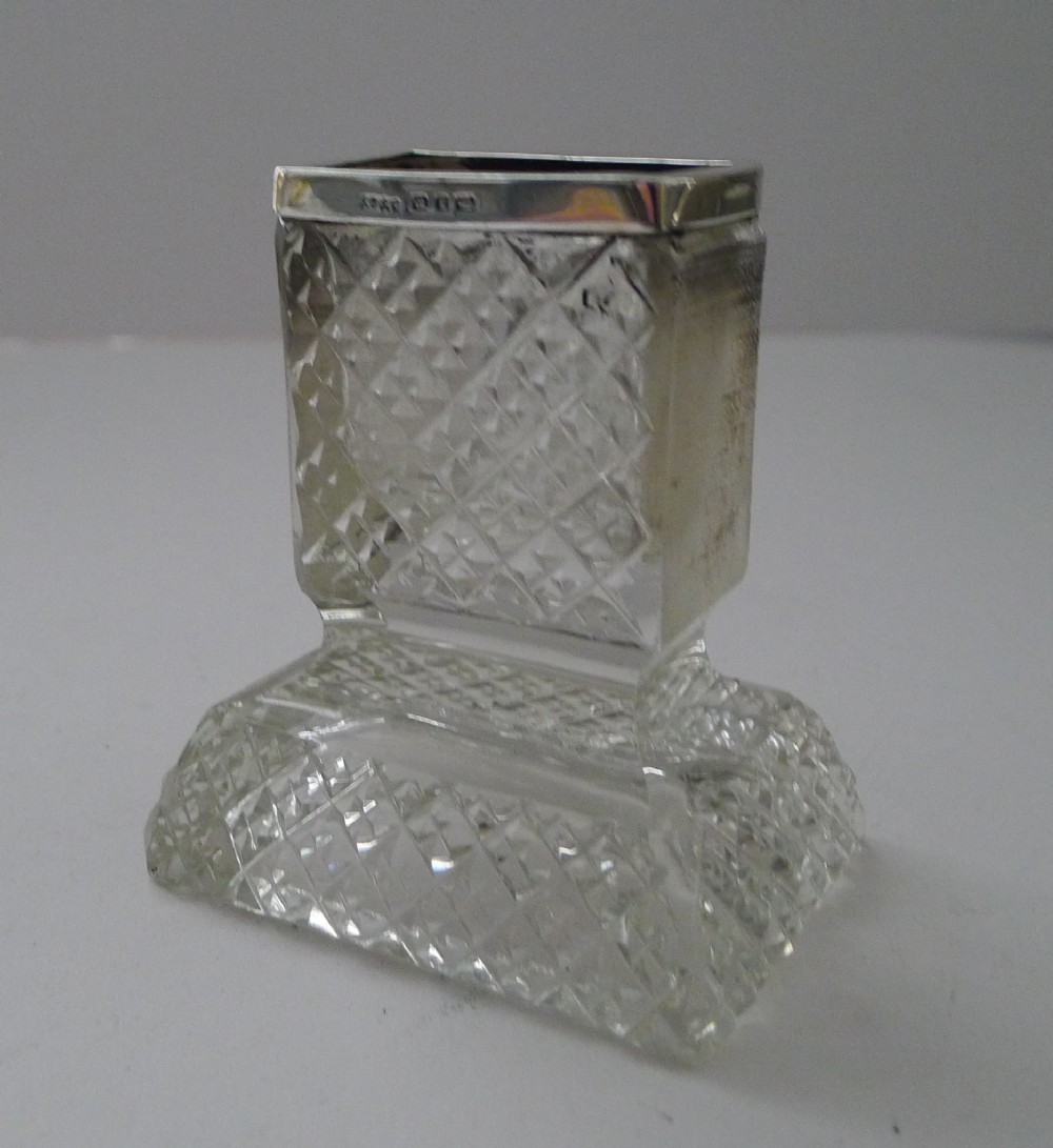 smart cut glass and english sterling silver match striker 1924