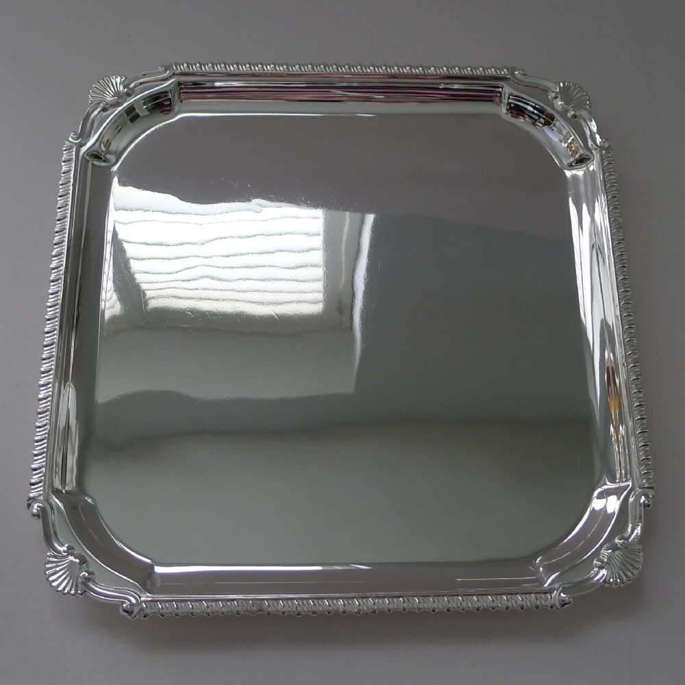 square art deco silver plated cocktail tray shell motifs c1930