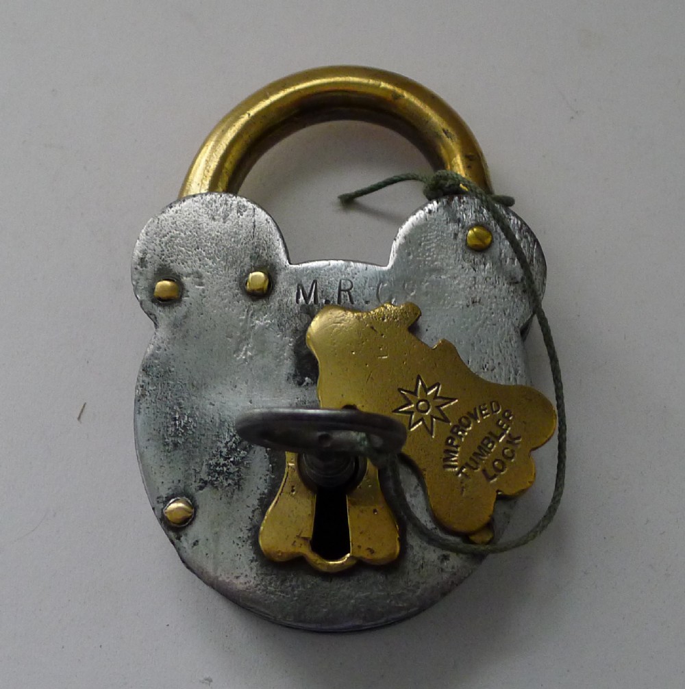 antique english steel brass padlock c1890