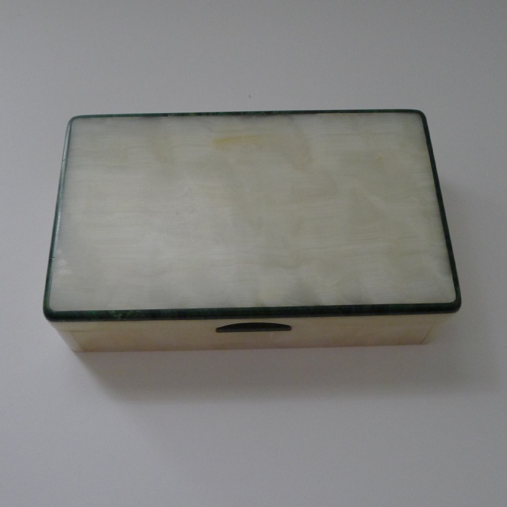 art deco white onyx and malachite cigar desk box x1930