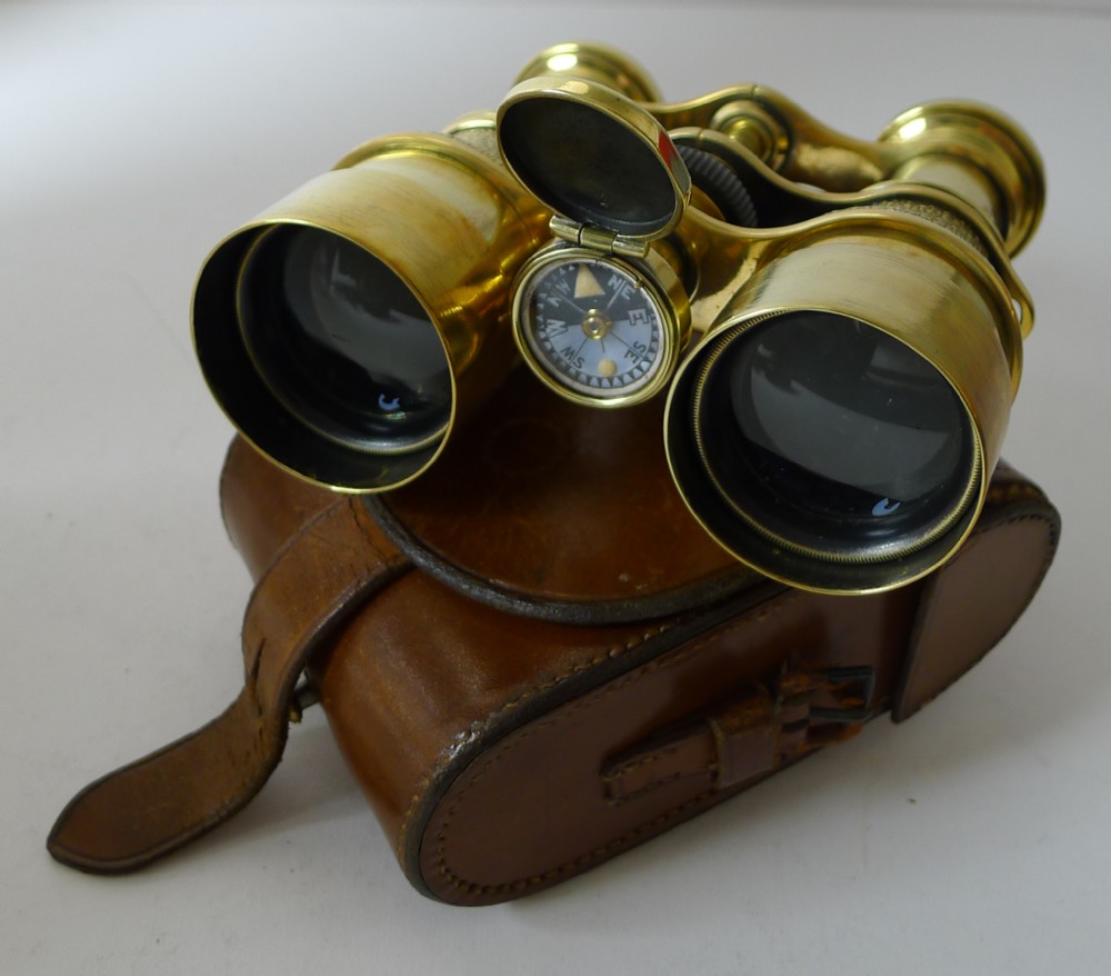 antique english field glasses binoculars by lawrence and mayo with compass