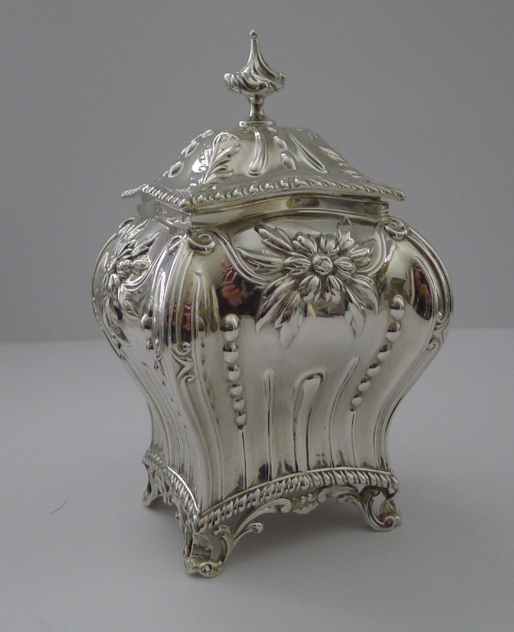 magnificent english victorian sterling silver tea caddy 1896