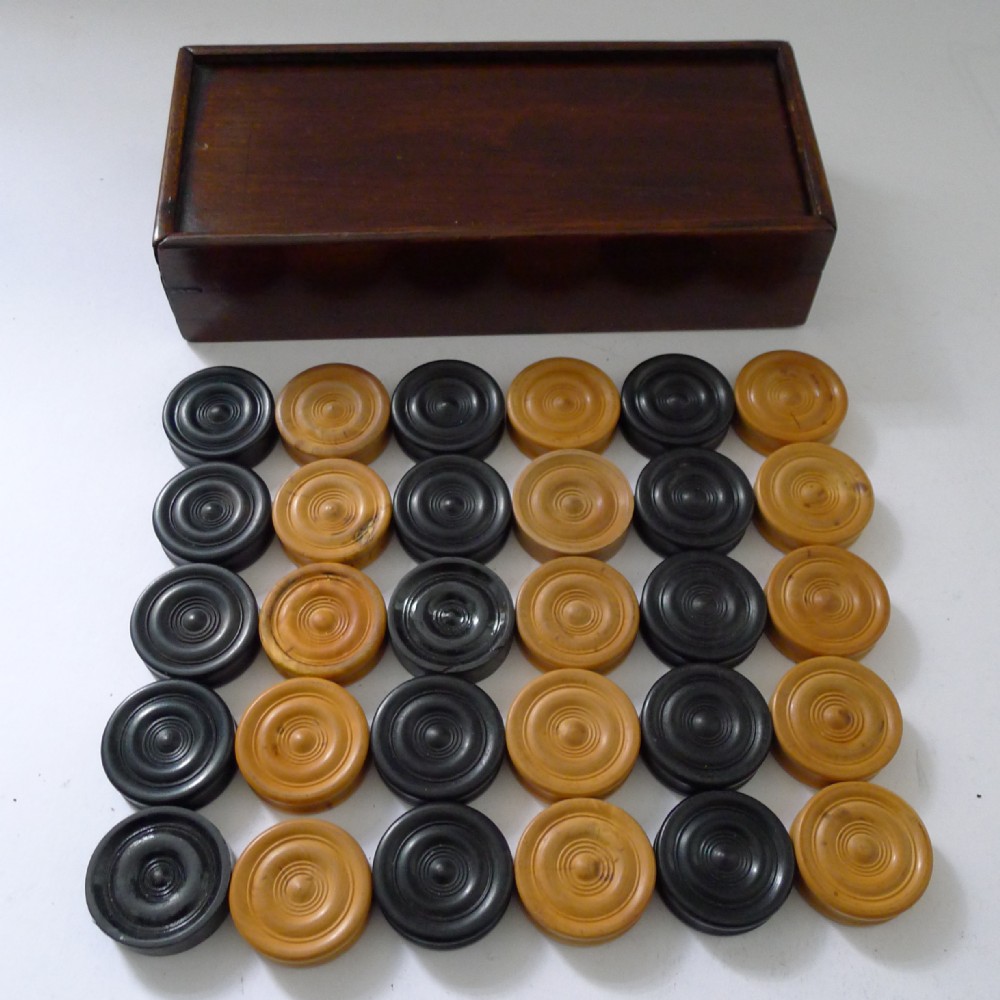 small set antique draughts checkers backgammon counters