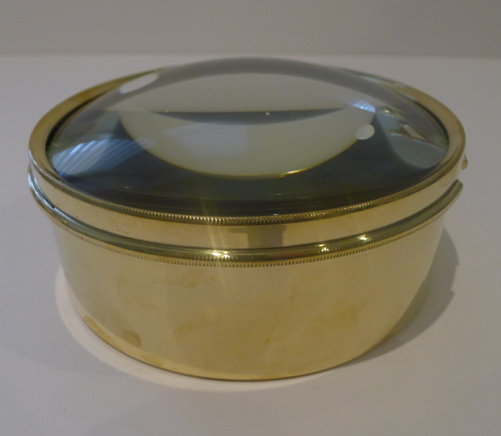 oversized english antique brass desk magnifying glass paperweight c1910