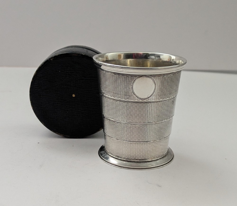 antique english solid sterling silver telescopic cup beaker in case 1864