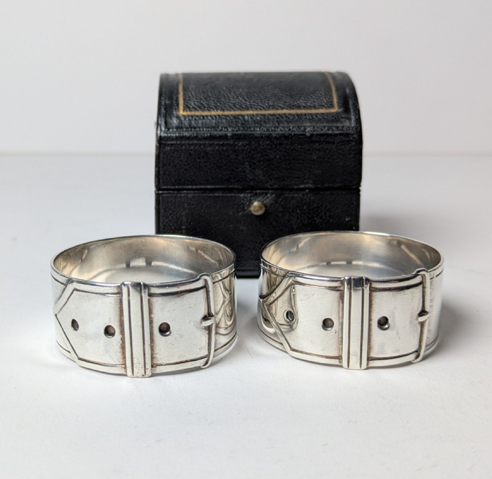 pair victorian belt sterling silver napkin rings 1894