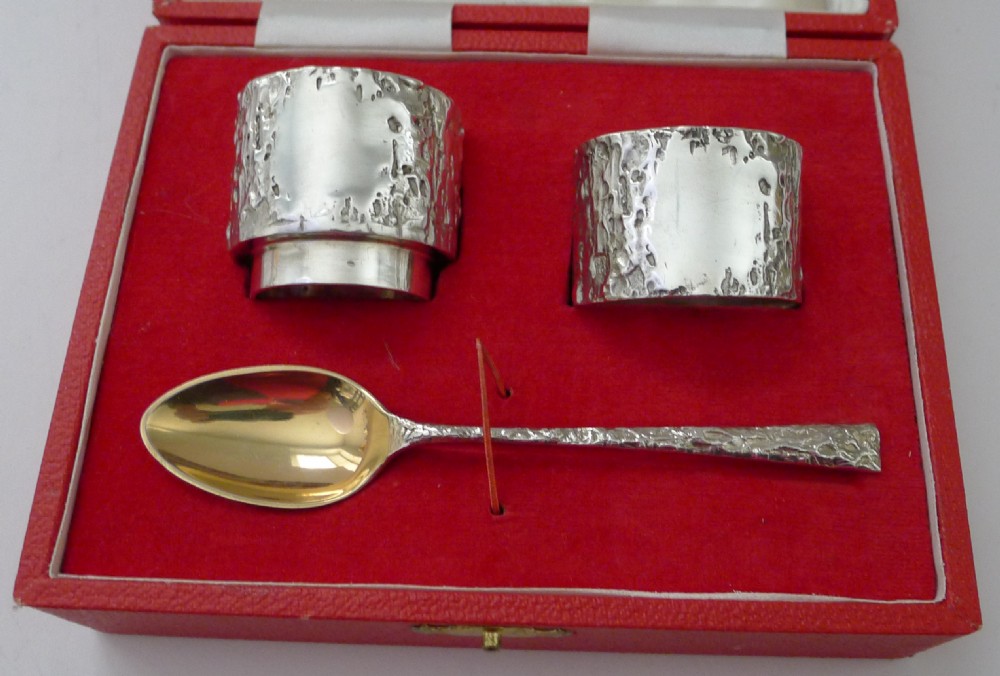 modernist solid sterling silver christening set child's gift