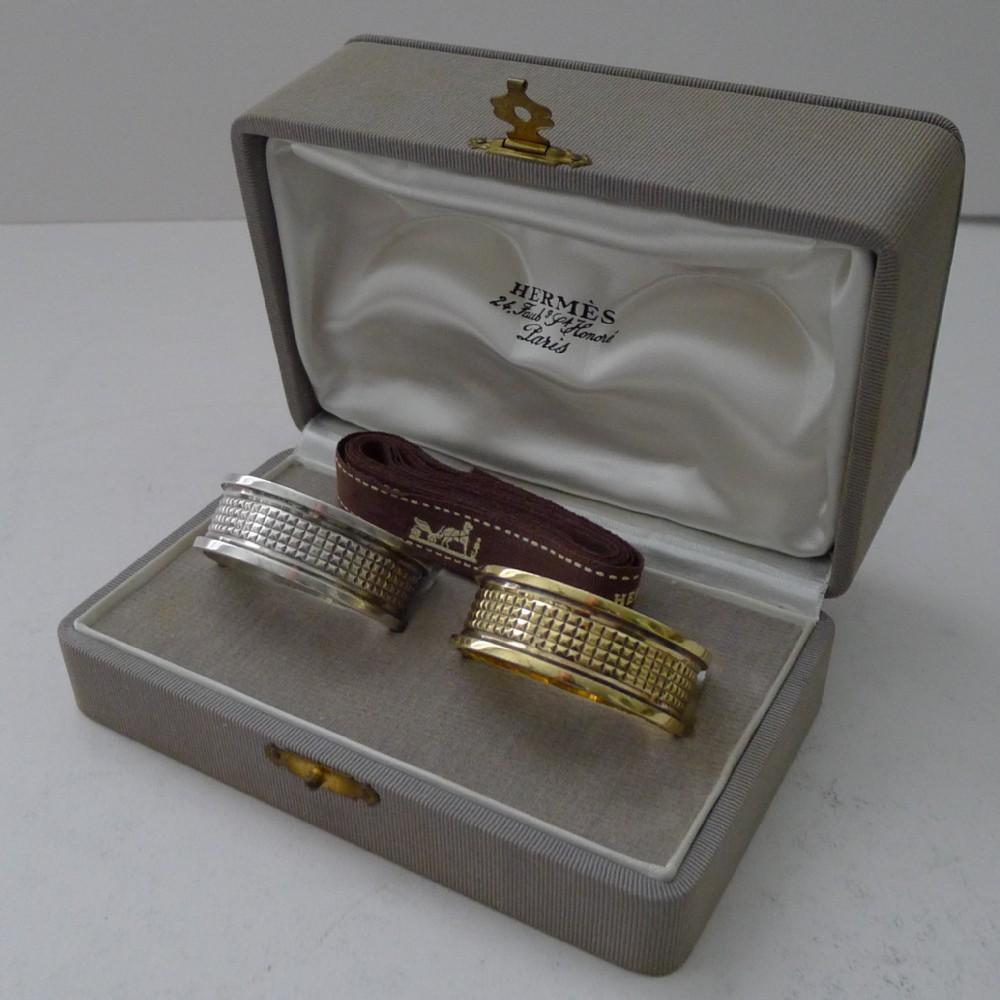 hermes paris pair sterling silver silver gilt napkin rings
