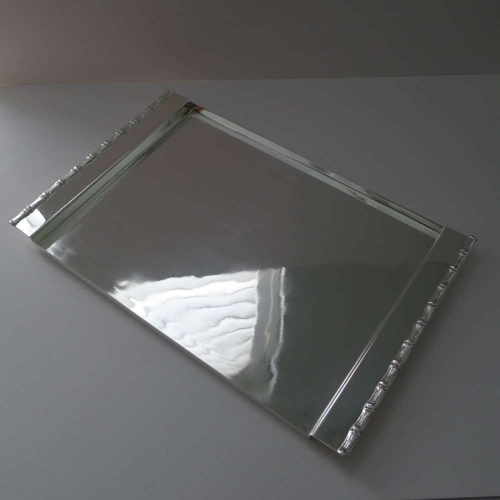modernist italian silver plated tray bamboo handles c1960