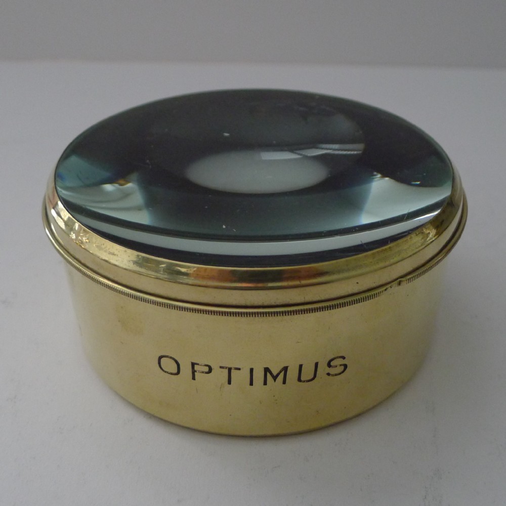 large english antique brass desk magnifying glass paperweight optimus lens